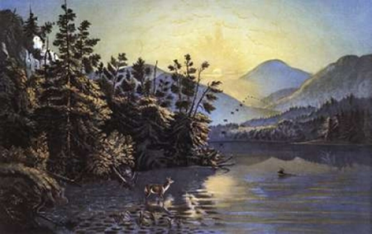 Sunrise On Lake Saranac Poster Print by Currier and Ives - Item # VARPDX277216